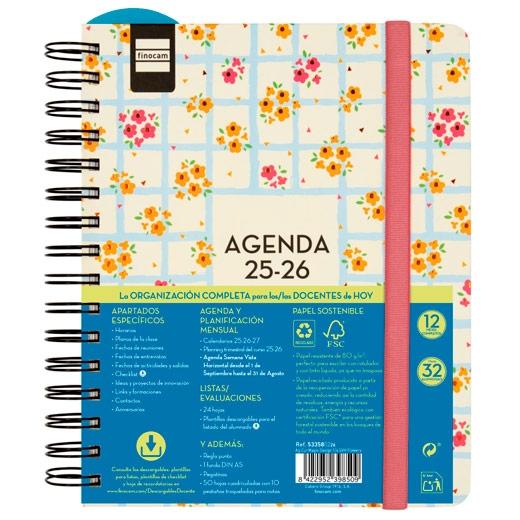 AGENDA ESCOLAR (2025-26) FINOCAM DEL DOCENTE MAGISTRAL DESIGN WIRE-O tapa EXTRADURA S/V APAIS. 4º 155x212 con GOMA FLOWERS
