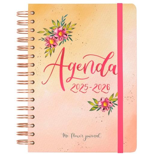 AGENDA ESCOLAR (2025-26) FINOCAM TRENDY THE FLOWER JOURNAL WIRE-O tapa EXTRADURA D/P E10 155x212 con GOMA ROSA