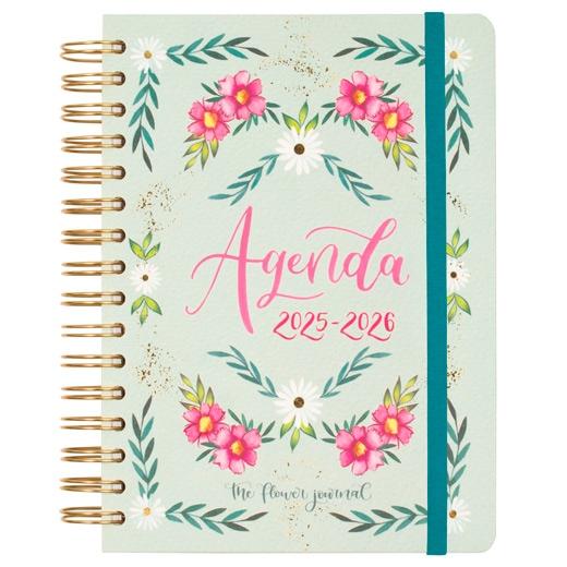 AGENDA ESCOLAR (2025-26) FINOCAM TRENDY THE FLOWER JOURNAL WIRE-O tapa EXTRADURA D/P E10 155x212 con GOMA VERDE