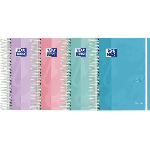 AGENDA ESCOLAR (2025-26) OXFORD TOUCH PASTEL ESPIRAL tapa EXTRADURA con GOMA 8º D/P SURTIDO (4 col.)