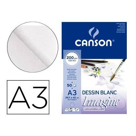 BLOC DE DIBUJO CANSON IMAGINE ENCOLADO GRANO FINO A3 200g 50h