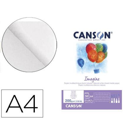 BLOC DE DIBUJO CANSON IMAGINE ENCOLADO GRANO FINO A4 200g 50h