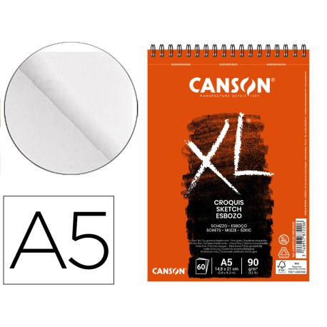 BLOC DE DIBUJO CANSON XL CROQUIS CON ESPIRAL GRANO FINO A5 90g 60h
