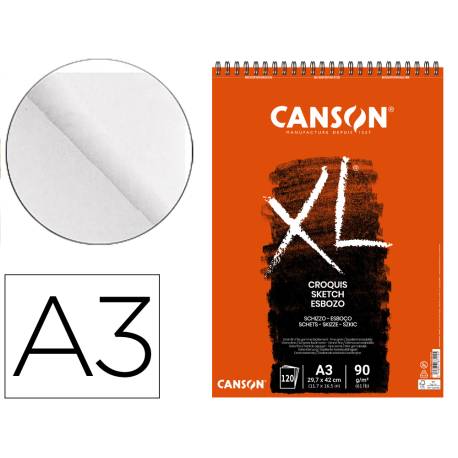 BLOC DE DIBUJO CANSON XL CROQUIS CON ESPIRAL LISO GRANO FINO A3 90g 120h