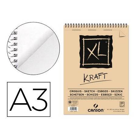 BLOC DE DIBUJO CANSON XL KRAFT CON ESPIRAL PAPEL VERJURADO A3 90g 60h