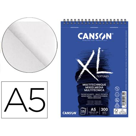 BLOC DE DIBUJO CANSON XL MIX MEDIA TEXTURED CON ESPIRAL GRANO MEDIO A5 300g 15h