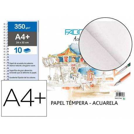 BLOC DE DIBUJO FABRIANO ACCADEMIA CON ESPIRAL LISO TECNICAS HUMEDAS A4+ 350g 10h