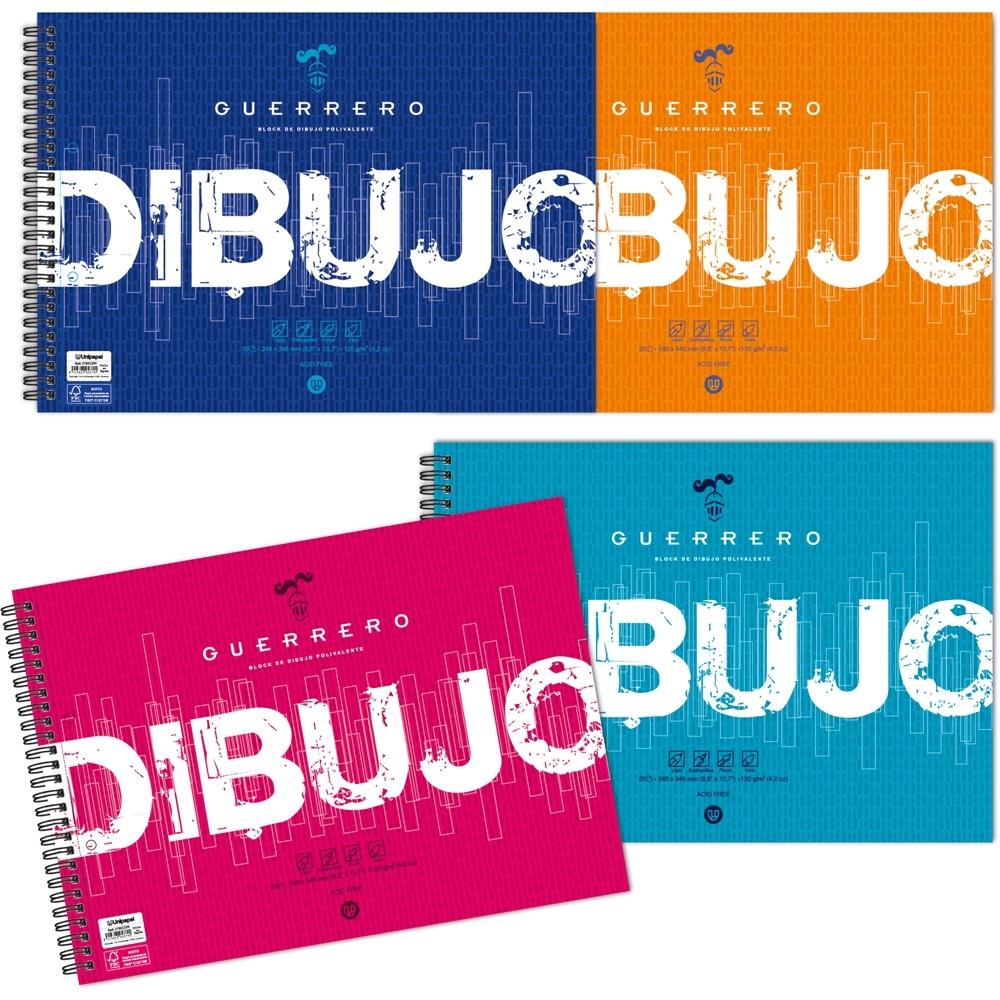 BLOC DE DIBUJO GUERRERO CON ESPIRAL con RECUADRO 2 TALADROS Fº PROLONGADO 120g. 20h