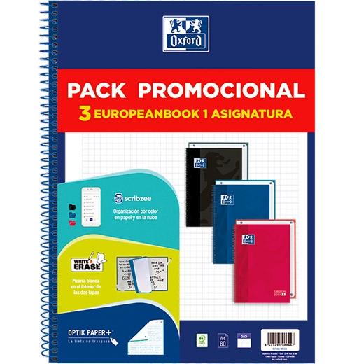 BLOC OXFORD EUROPEANBOOK 1 CLASSIC micro.tapa EXTRA A4 80h CUAD. 5x5 PACK de 3 (3 col.)