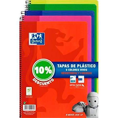 BLOC OXFORD SCHOOL CLASSIC tapa PP Fº 80h CUADRIC.4x4 90g PACK 5 (col. vivos)