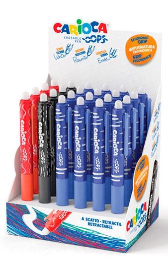 BOLIGRAFO CARIOCA OOPS RETRACTIL BORRABLE EXPOSITOR de 24
16x AZUL
 4x NEGRO
 4x ROJO