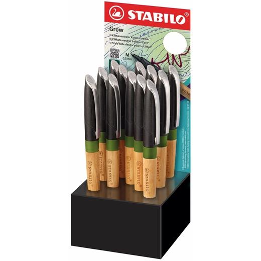 BOLIGRAFO STABILO GROW 0,5 VERDE MUSGO/ROBLE EXPOSITOR DE 12 (tinta azul)