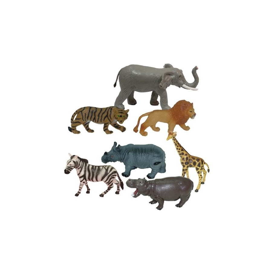 BOTE CON ASA 7 FIGURAS ANIMALES DE LA SELVA