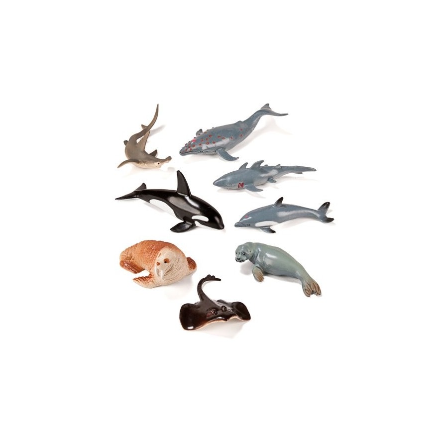 BOTE CON ASA 8 FIGURAS ANIMALES MARINOS + GUIA DIDACTICA