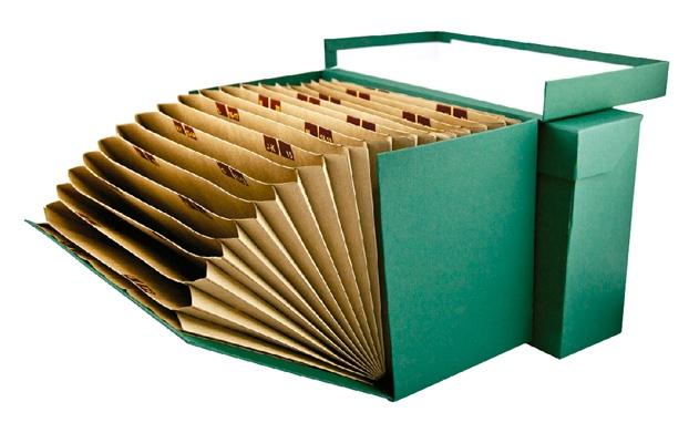 CAJA de TRANSFERENCIAS CARTON FORRADO Fº con CLASIFICADOR AZ/1-31 VERDE