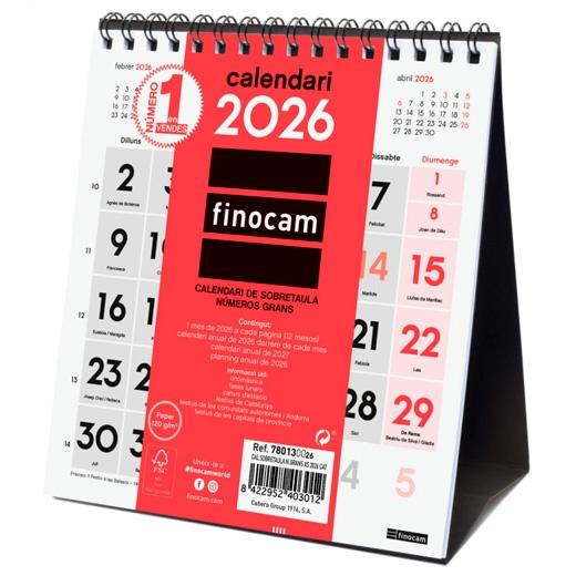 CALENDARI (2026) CATALAN FINOCAM SOBRETAULA TRIANGULAR MENSUAL NUMEROS GRANS XS 140x150
