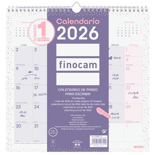 CALENDARIO (2026) FINOCAM PARED CHIC MENSUAL PARA ESCRIBIR 300x300 MORADO