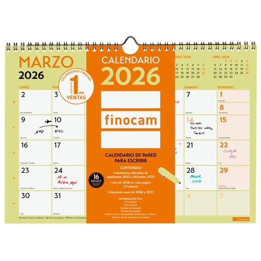 CALENDARIO (2026) FINOCAM PARED GRAFIK MENSUAL PARA ESCRIBIR A4 297x210