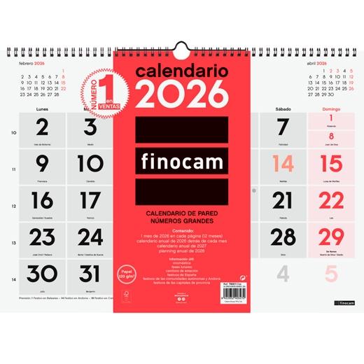 CALENDARIO (2026) FINOCAM PARED MENSUAL NUMEROS GRANDES L 430x310