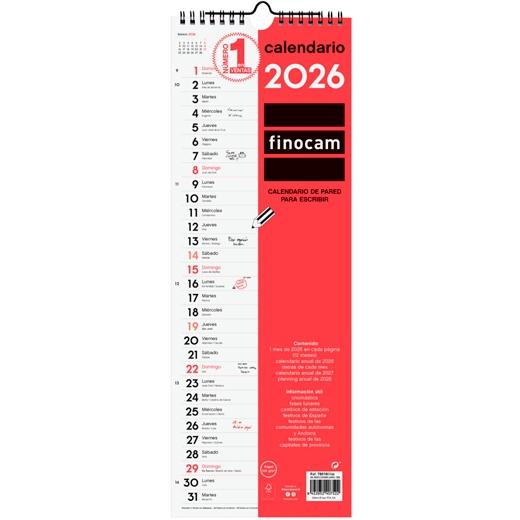 CALENDARIO (2026) FINOCAM PARED MENSUAL PARA ESCRIBIR LARGO L 155x430