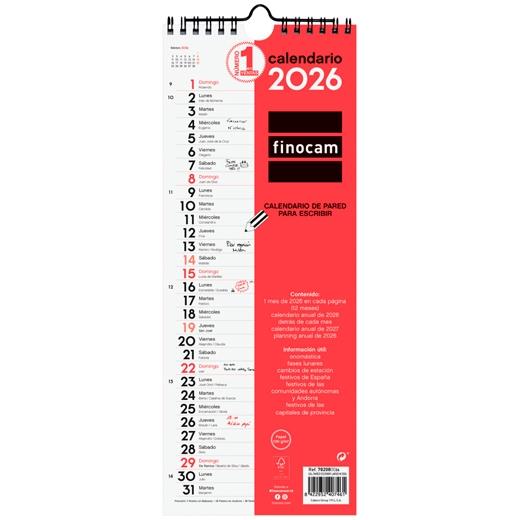 CALENDARIO (2026) FINOCAM PARED MENSUAL PARA ESCRIBIR LARGO M 130x330