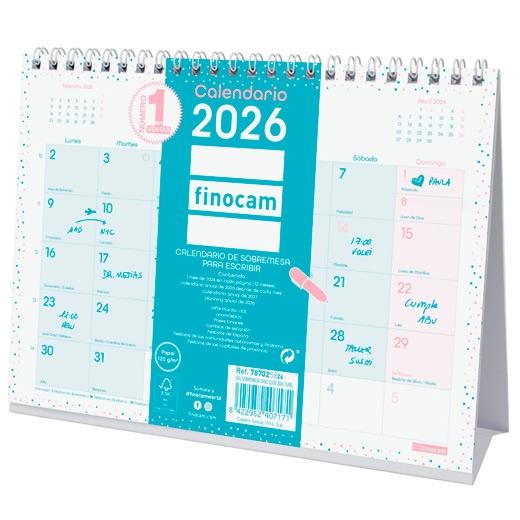 CALENDARIO (2026) FINOCAM SOBREMESA TRIANGULAR CHIC MENSUAL PARA ESCRIBIR S 210x150 TURQUESA