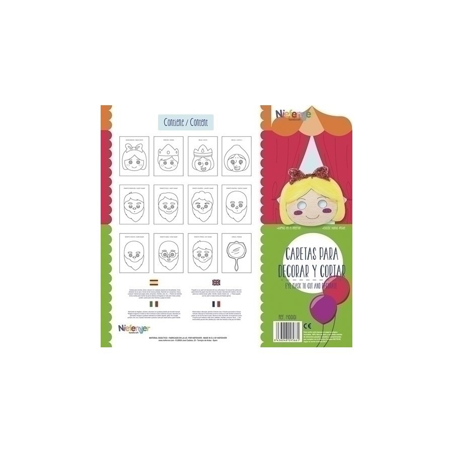 CARETA CARTULINA 300 gr. para RECORTAR Y DECORAR BLANCANIEVES PACK de 12