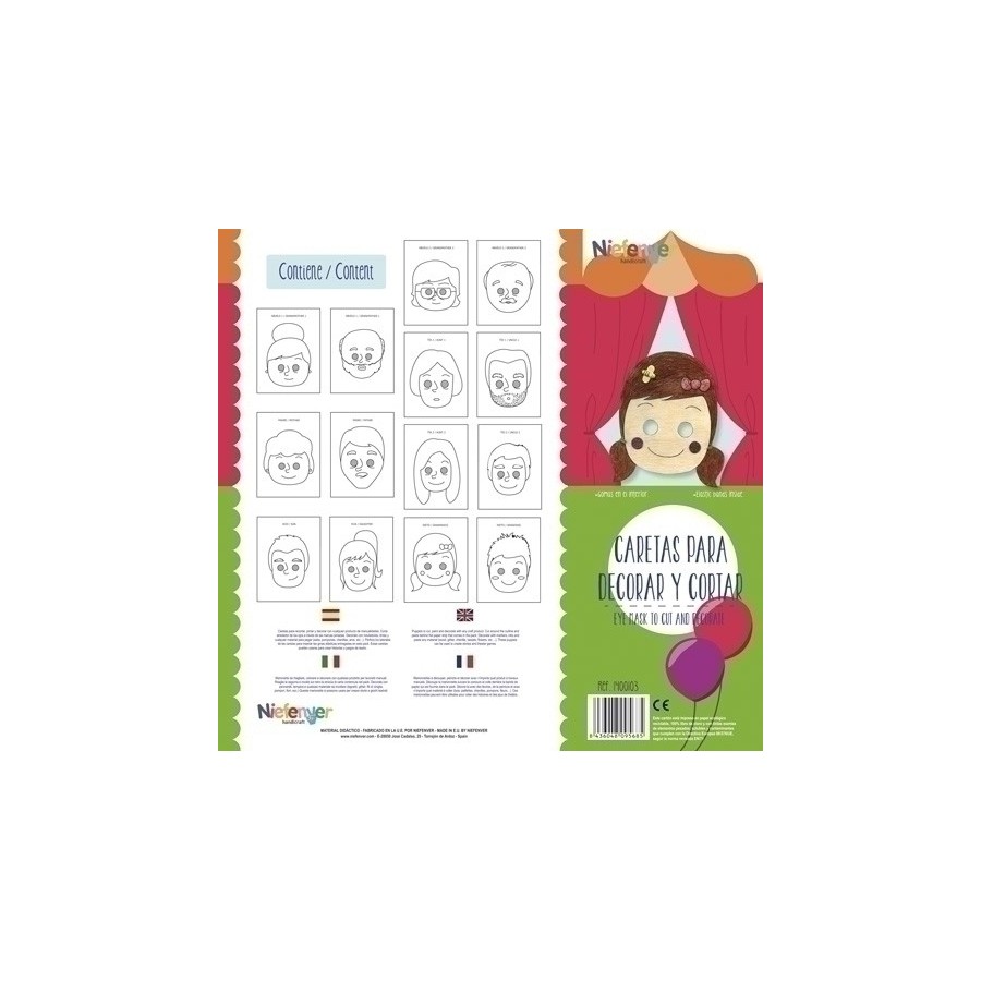 CARETA CARTULINA 300 gr. para RECORTAR Y DECORAR LA FAMILIA PACK de 14