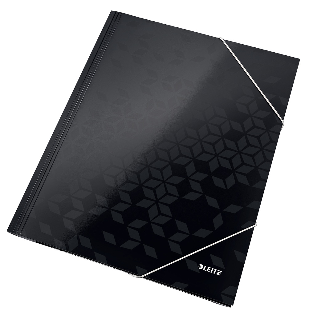 CARPETA de GOMAS y SOLAPAS LEITZ WOW CARTON PLASTIFICADO A4 NEGRO