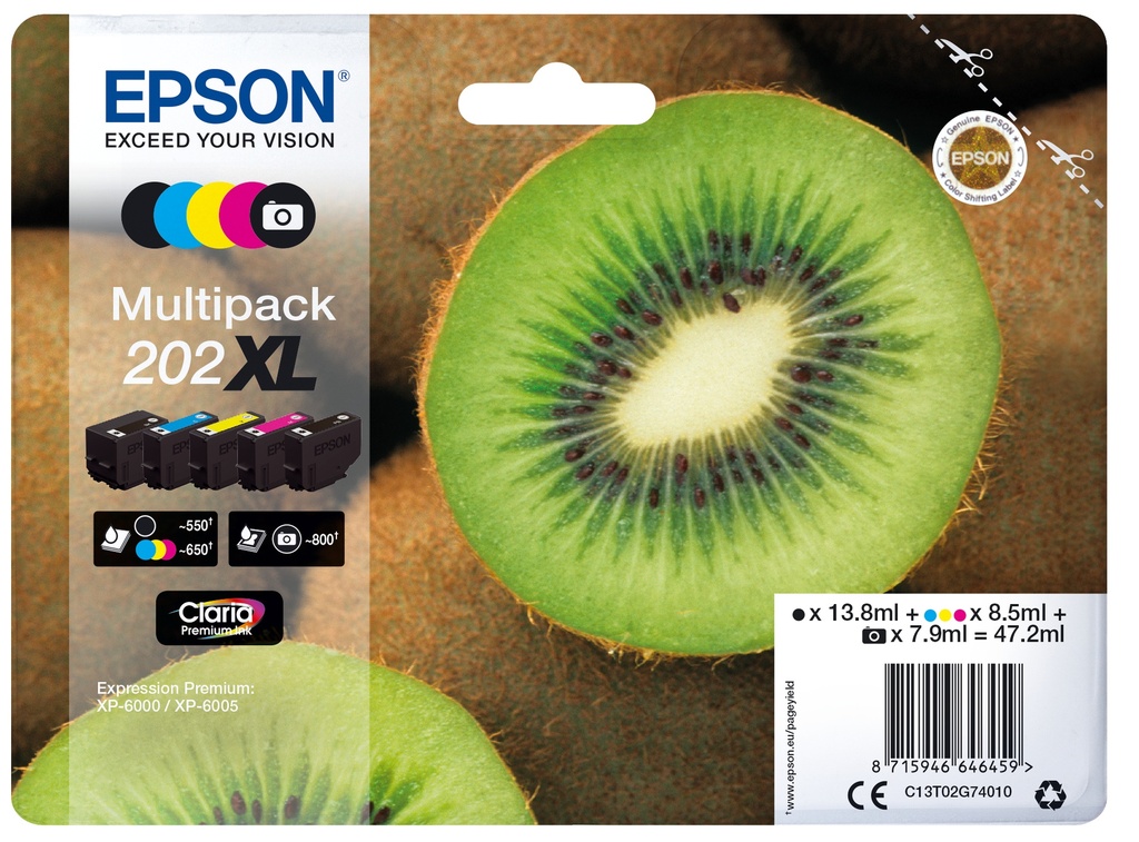 CARTUCHO INKJET EPSON T02G740  202XL XP-6000/XP-6005 MULTIPACK DE 5