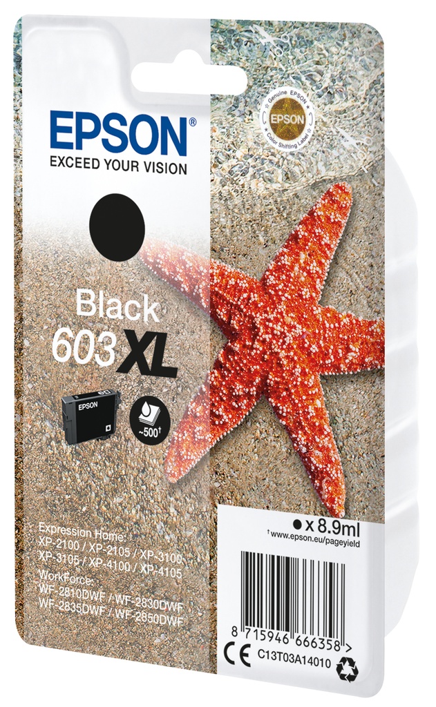 CARTUCHO INKJET EPSON T03A140 Nº603XL EXPRESSION HOME XP-2100/3100/4100 WF-2830DWF/2850DWF  NEGRO 8,9ML
