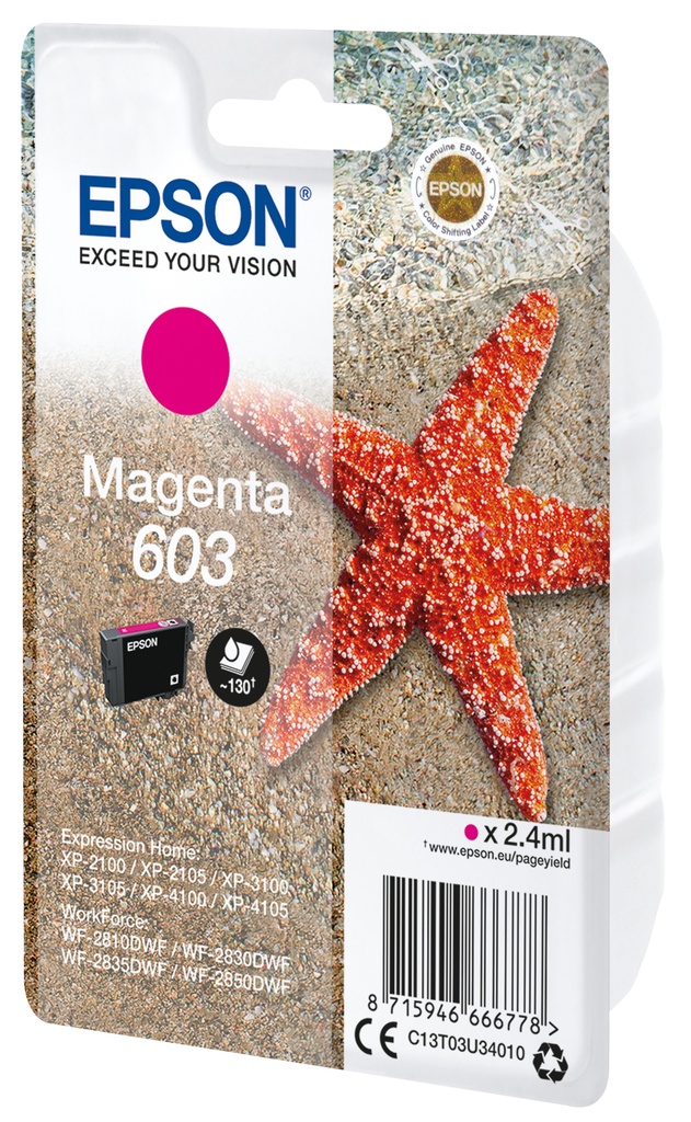 CARTUCHO INKJET EPSON T03U340 Nº603 EXPRESSION HOME XP-2100/3100/4100 WF-2830DWF/2850DWF MAGENTA 2,4ML
