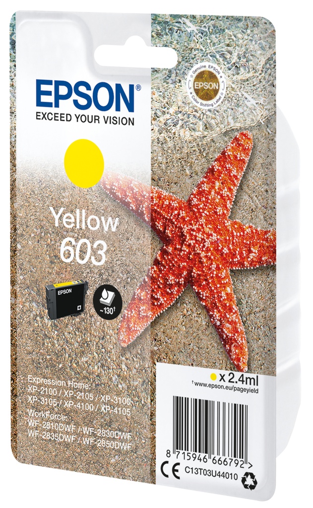 CARTUCHO INKJET EPSON T03U440 Nº603 EXPRESSION HOME XP-2100/3100/4100 WF-2830DWF/2850DWF AMARILLO 2,4ML