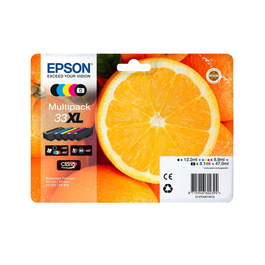 CARTUCHO INKJET EPSON T335140 Nº33XL XP-530/XP-540/XP-630/XP-635/XP-640/XP-645/XP-830/XP-900 NEGRO 12,2 ml