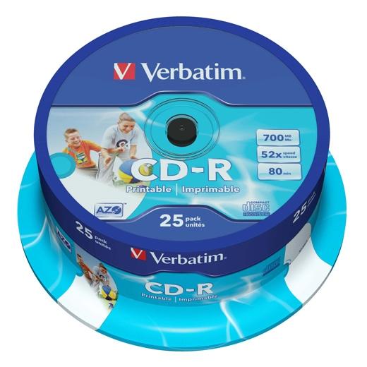 CD-ROM VERBATIM 700MB 52x SPINDLE 25 IMPRIMIBLE INKJET SUPER AZO (Incluye Canon LPI de 2.00 €)