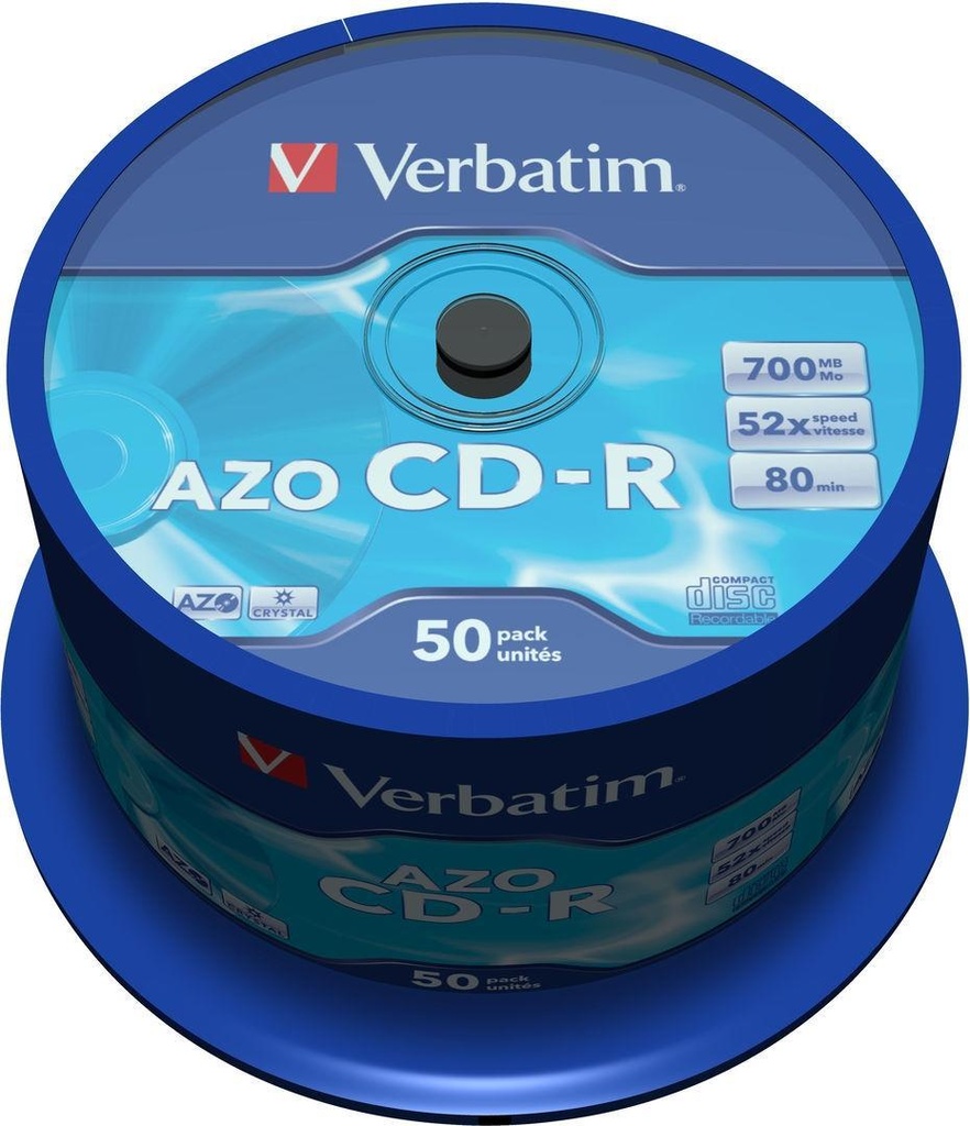 CD-ROM VERBATIM 700MB 52x SPINDLE 50 SUPERFICIE CRISTAL SUPER AZO (Incluye Canon LPI de 4.00 €)
