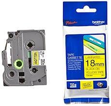 CINTA de ROTULAR BROTHER LAMINADA 8m 18mm NEGRO sobre AMARILLO