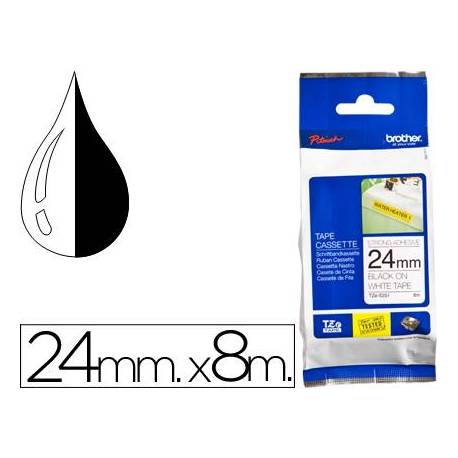 CINTA de ROTULAR BROTHER LAMINADA SUPER ADHESIVA 8m 24mm NEGRO sobre BLANCO