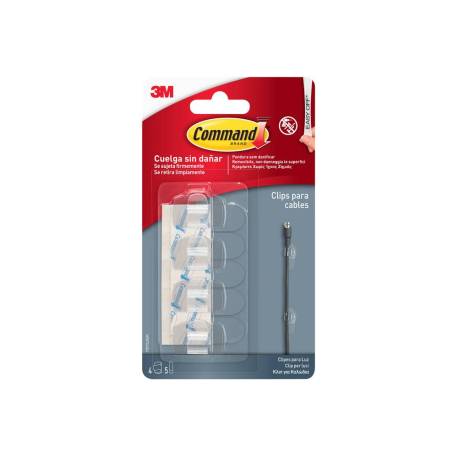 CLIPS PARA CABLES 3M COMMAND REDONDOS TRANSPARENTES(4 CLIPS-5 TIRAS)