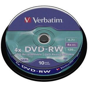 DVD -RW VERBATIM 4.7GB 4x SPINDLE 10 ADVANCED SERL (Incluye Canon LPI de 2.80 €)