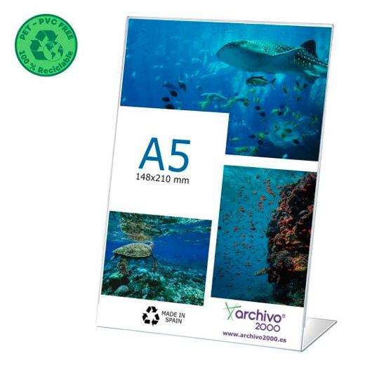 EXPOSITOR SOBREMESA A.2000 EN FORMA DE L A5 VERTICAL FLEXIBLE CRISTAL PACK de 10