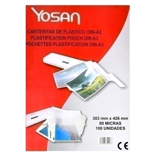 FUNDA PLASTIFICAR YOSAN 303x426 (A3) 80µ PAQUETE de 100
