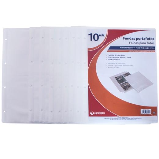 FUNDA para FOTOS GRAFOPLAS PP 80µ 230x320mm con 4 TALAD. BOLSA de 10