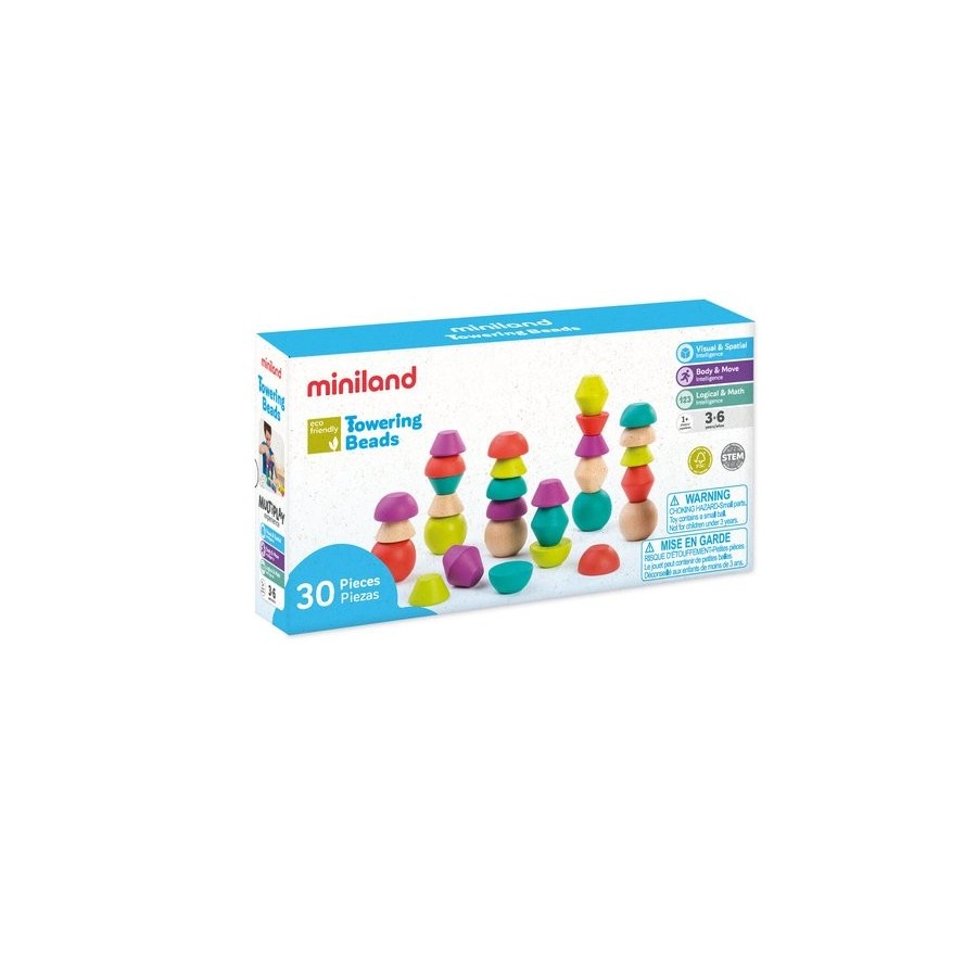 JUEGO EDUCAT.MINILAND TOWERING BEADS 30 pz.  (3-6 AÑOS)