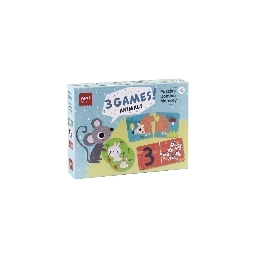 JUEGO EDUCATIVO APLI KIDS PUZLE, DOMINO Y MEMORY (3 EN 1) ANIMALES