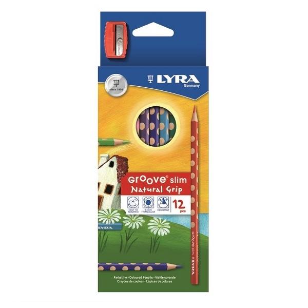 LAPICES de COLORES LYRA GROOVE SLIM estuche de 12 con AFILALAPIZ