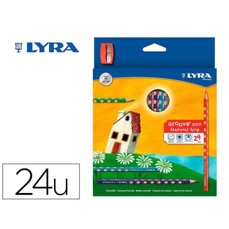 LAPICES de COLORES LYRA GROOVE SLIM estuche de 24 con AFILALAPIZ