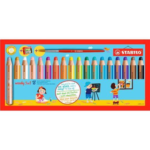 LAPICES de COLORES STABILO WOODY 880 3 en 1 ARTY LINE ESTUCHE de 18 (incluye sacapuntas)