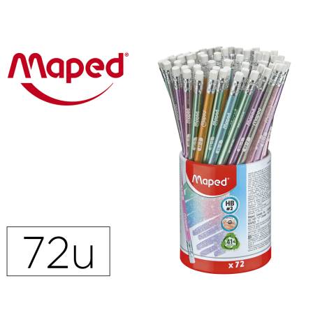 LAPIZ de GRAFITO MAPED DECO GLITTER con GOMA -2 HB BOTE de 72