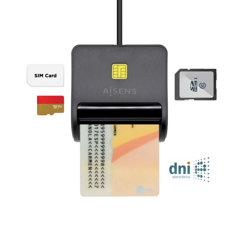 LECTOR DE TARJETAS AISENS DNIE/SD/MMC/SIM NEGRO